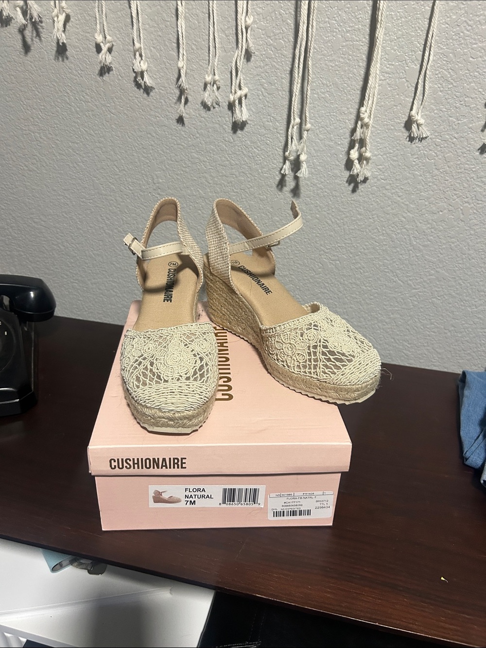 Cushionaire Floral Crochet Espadrille Wedge Sandals - Natural
